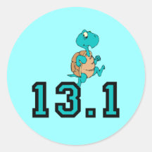 Funny turtle half marathon round stickers
