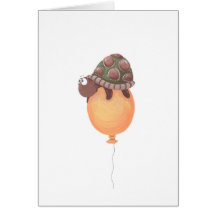 funny turtle sitting on yellow balloon greeting card