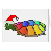 Funny Turtle with Santa Hat Greeting Cards