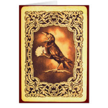 Funny Vintage Black Crow Playing Poker Greeting Card