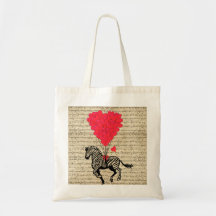 Funny vintage zebra & heart balloons bags