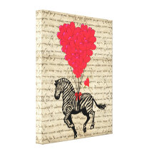 Funny vintage zebra & heart balloons canvas prints
