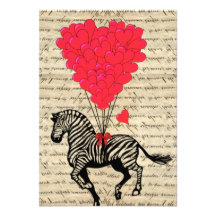 Funny vintage zebra & heart balloons personalized announcement