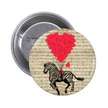 Funny vintage zebra & heart balloons pin