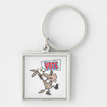 funny vote democrat donkey cartoon keychains