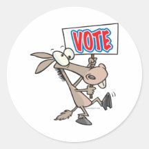 funny vote democrat donkey cartoon round stickers