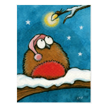 Funny Whimsical Robin and Glow-Bug Festive Postcards
