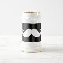 Funny white moustache on black grey striped patter coffee mugs