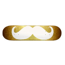 Funny white moustache on gold background 2 custom skateboard