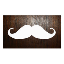 Funny White Moustache on oak wood background Business Card Templates