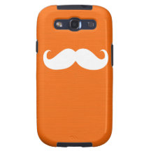 Funny White Moustache on Orange Background