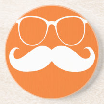 Funny White Moustache on Orange Background Beverage Coaster