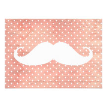 Funny White Moustache On Pink Polka Dots Pattern Custom Announcements