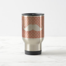 Funny White Moustache On Pink Polka Dots Pattern Coffee Mugs