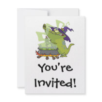 funny witch gator cooking cauldron personalized invite