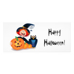 Funny witch with owl and pumpkins, card rack cards