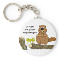 Funny Wood Turning Beaver and Grasshopper Cartoon Keychain