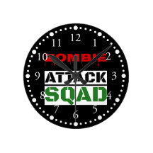Funny Zombie Attack Squad Round Wallclocks