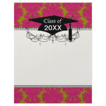 fuschia and olive fleur damask pattern letterhead