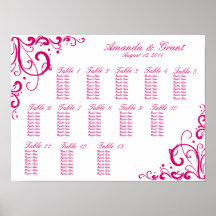 Fuschia and White Flourish Seating Chart Poster