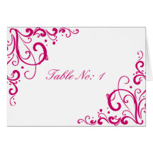 Fuschia and White Flourish Wedding Table Card