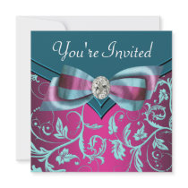 Fuschia Hot Pink Teal Blue All Occasion Party Custom Invitation