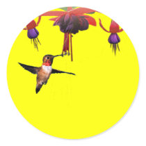 Fushia and Hummingbird Round Sticker