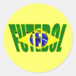 Futebol 3D Brazil flag drop shadow logo Round Stickers