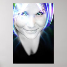 Futuristic Glowing Hair Woman Posters