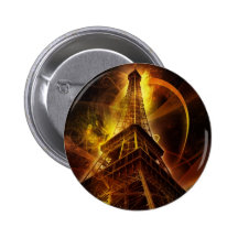 Futuristic picture of the Eiffel Tower Pinback Buttons