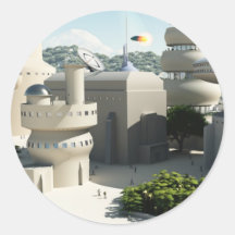 Futuristic Sci-Fi townscape Round Stickers