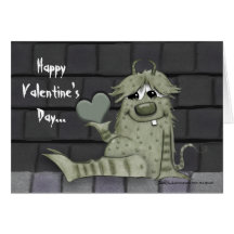 Fuzzy Green Monster with Heart Card