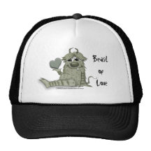 Fuzzy Green Monster with Heart Hats