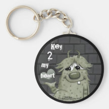 Fuzzy Green Monster with Heart Key Chain