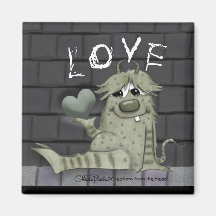 Fuzzy Green Monster with Heart Refrigerator Magnets