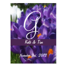G Purple Crocus Flower Monogram Postcards
