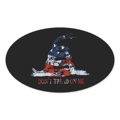 Gadsden Flag in Red White and Blue Sticker by patrioticdissent