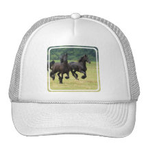 Galloping Friesian Horses  Baseball Hat