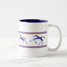 galloping horse mug -navy and red