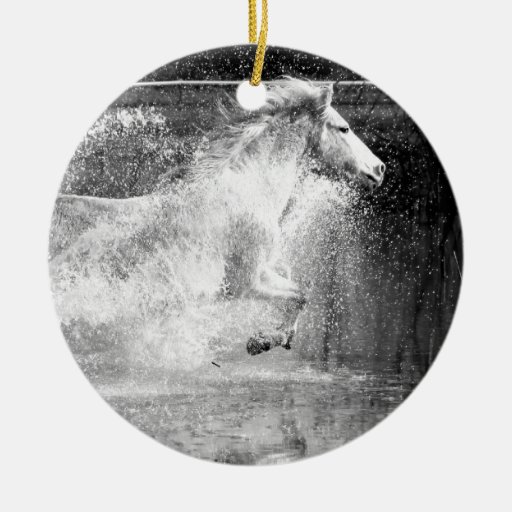 Galloping White Water Horse Ornament