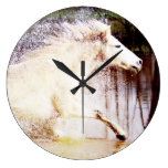 Galloping White Water Horse Round Wallclocks
