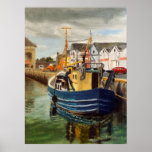 Galway City Commercial Boat Landscape Oil Painting