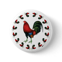 Game Cock Rooster Circle Pins