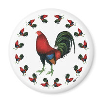 Game Cock Rooster Circle Fridge Magnet