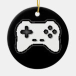 Game Controller Black White 8bit Video Game Style Christmas Tree Ornament