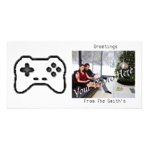 Game Controller Black White 8bit Video Game Style Photo Card