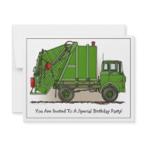 Garbage Truck Green Kids Party Invitation