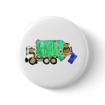Garbage Truck Monkey Pinback Button