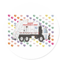 Garbage Truck Valentines Round Stickers