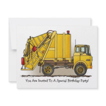 Garbage Truck Yellow  Kids Party Invitation